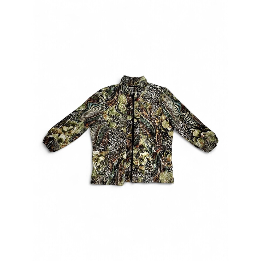 Erin‎ London Zip-Front Printed Blouse Top - Size L